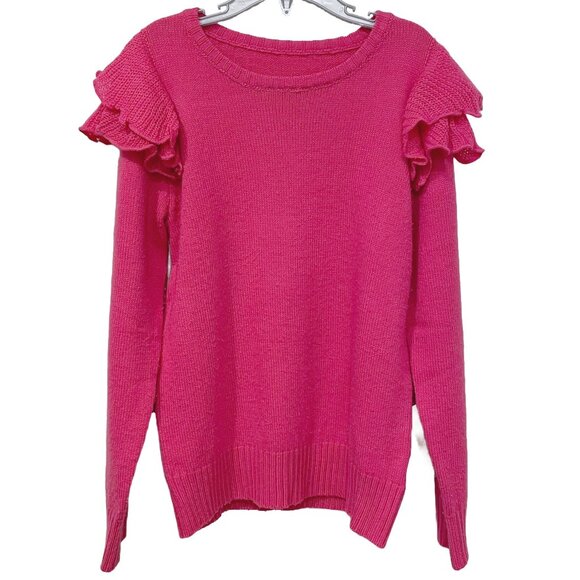 Girls’ Ruffle Shoulder Knit Sweater – Hot Pink – Size 9/10 - Picture 1 of 7
